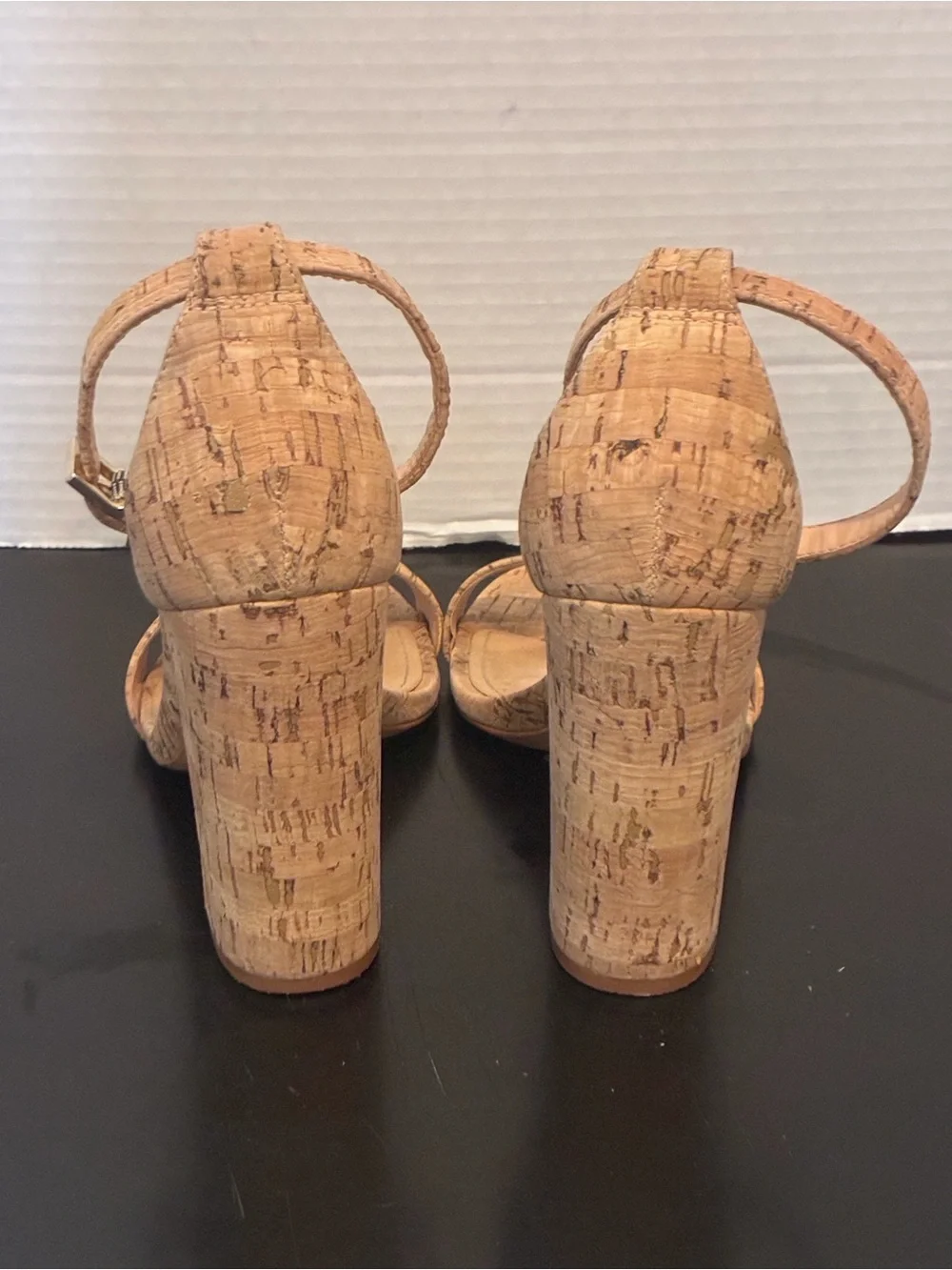 SCHUTZ Natural Cork Ankle-Strap Block Heel Sandals 7.5